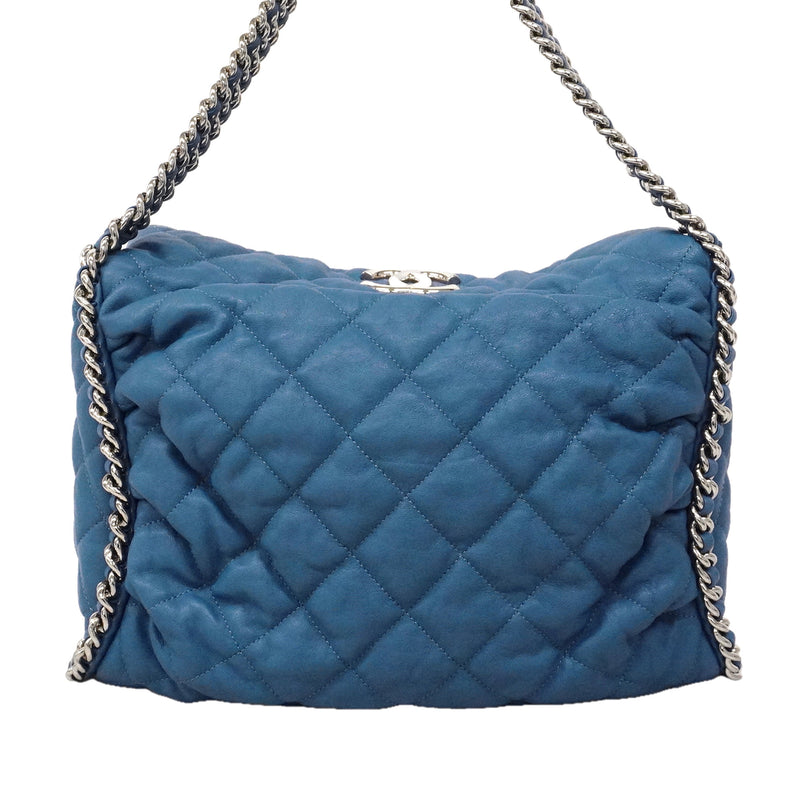 【6kc2466】シャネル ショルダーバッグ マトラッセ チェーンショルダー レザー ブルー シルバー金具【中古】レディース