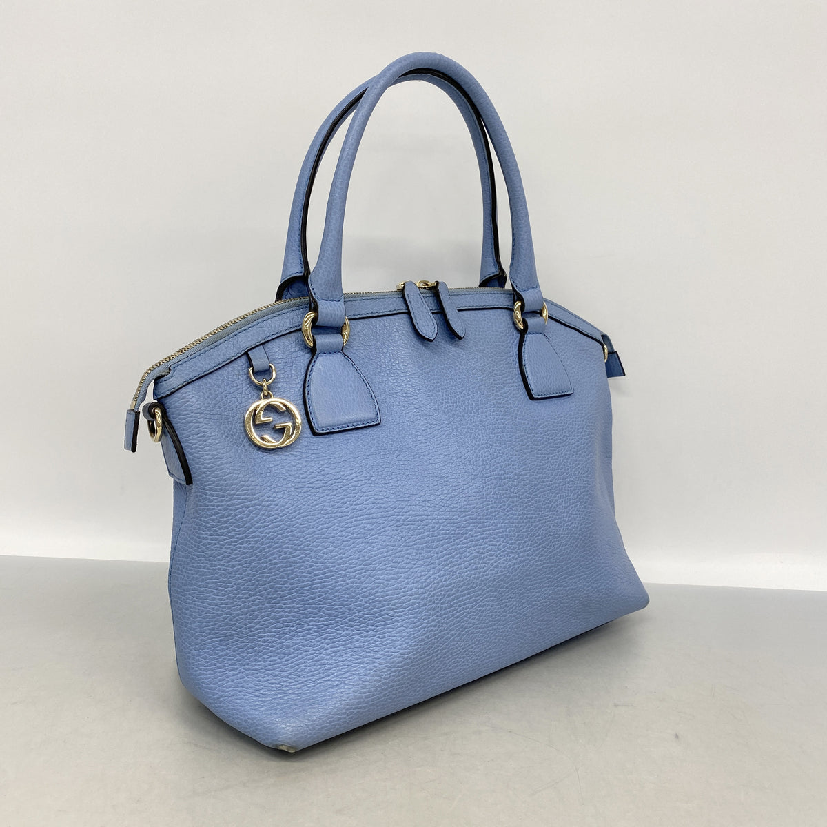【6kc2471】グッチ ハンドバッグ インターロッキングG 449651 レザー スカイブルー シャンパンゴールド金具【中古】レディース