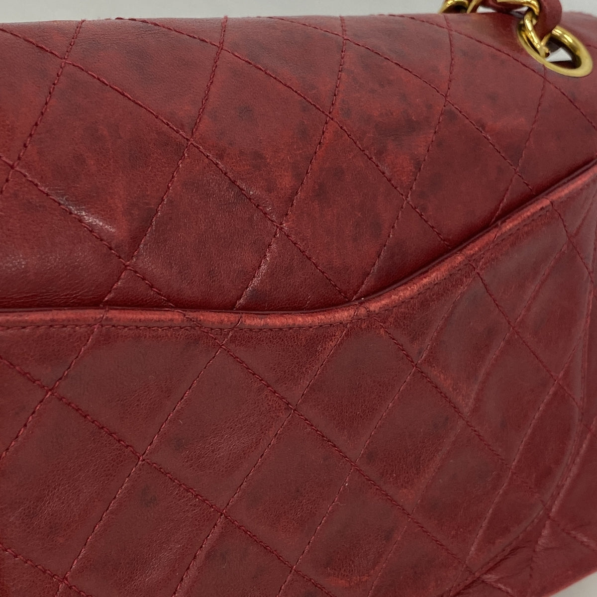 【6kc2472】シャネル ショルダーバッグ マトラッセ Wフラップ Wチェーン ラムスキン レッド ゴールド金具【中古】レディース