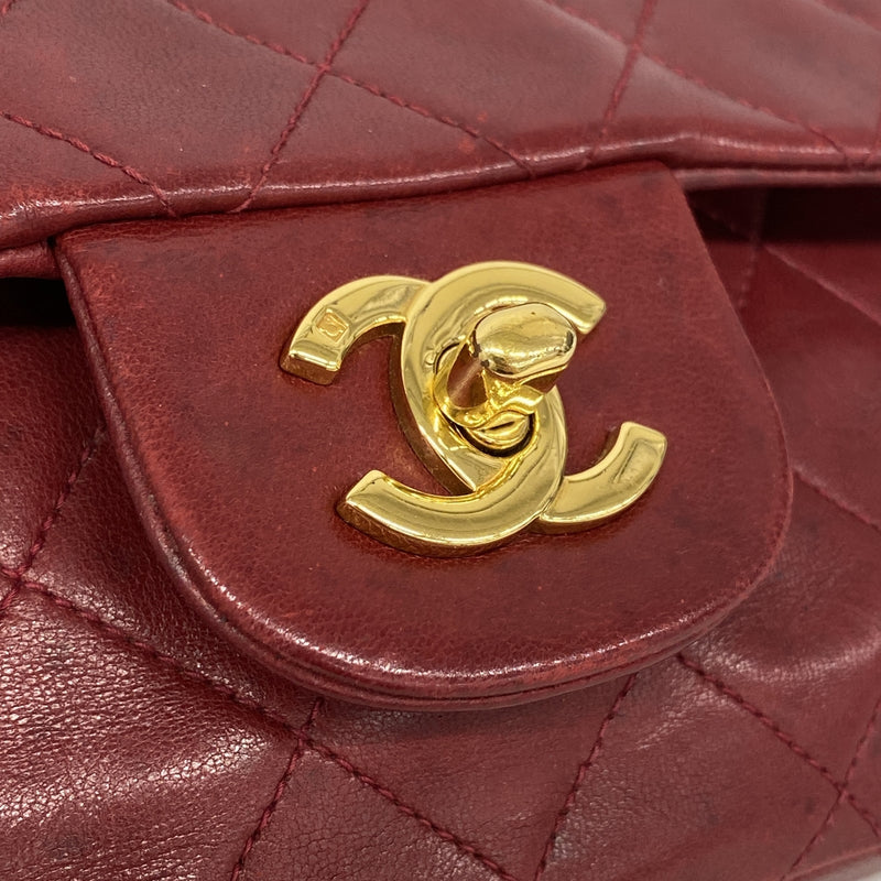 【6kc2472】シャネル ショルダーバッグ マトラッセ Wフラップ Wチェーン ラムスキン レッド ゴールド金具【中古】レディース