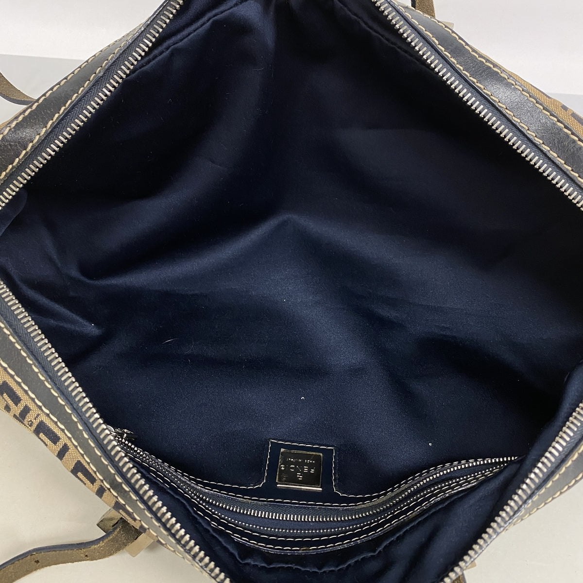 【6kc2477】フェンディ ハンドバッグ ズッキーノ ナイロンキャンバス ブラウン ブラック シルバー金具【中古】レディース