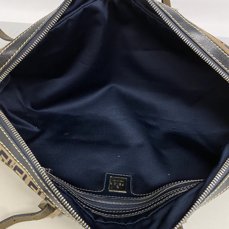 【6kc2477】フェンディ ハンドバッグ ズッキーノ ナイロンキャンバス ブラウン ブラック シルバー金具【中古】レディース