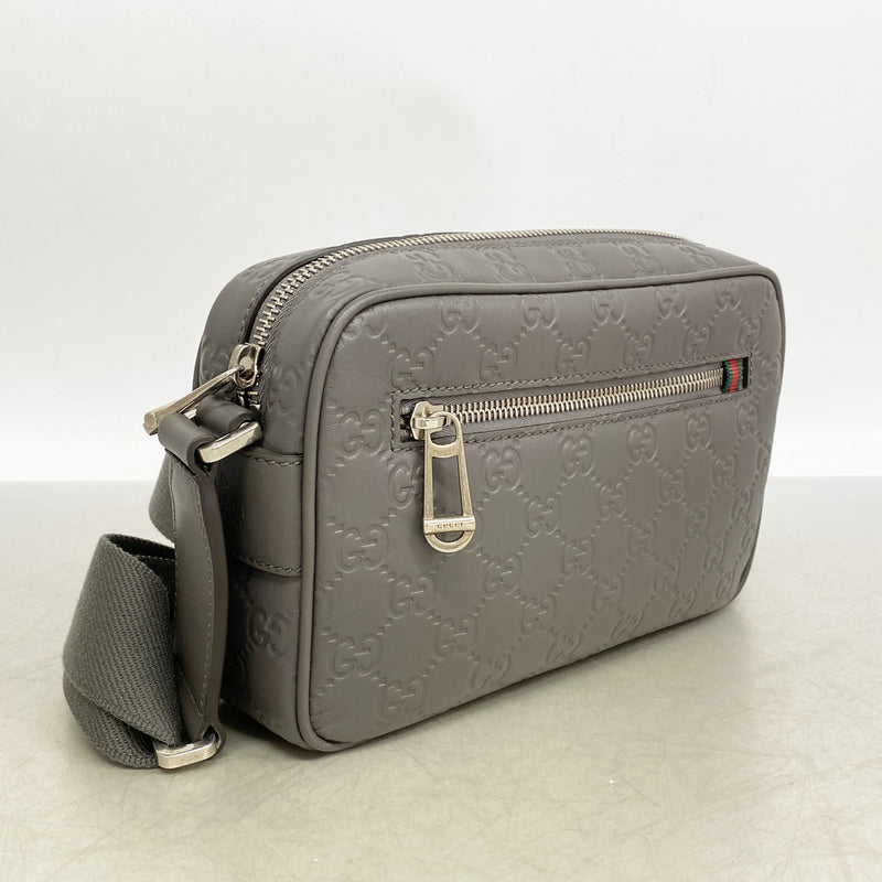 【6kc2478】グッチ ショルダーバッグ グッチシマ 850242 レザー グレー シルバー金具【中古】メンズ