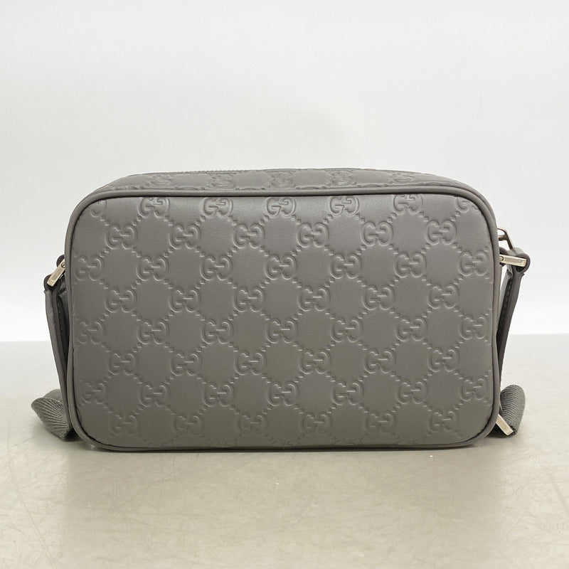 【6kc2478】グッチ ショルダーバッグ グッチシマ 850242 レザー グレー シルバー金具【中古】メンズ