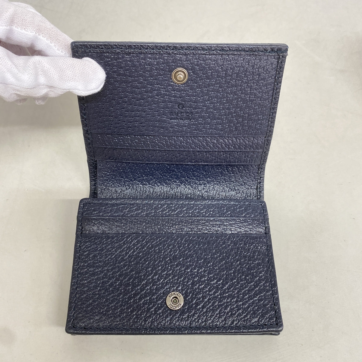【6kc2480】グッチ 財布 ホースビット 621887 PVC ネイビー ベージュ シルバー金具【中古】レディース