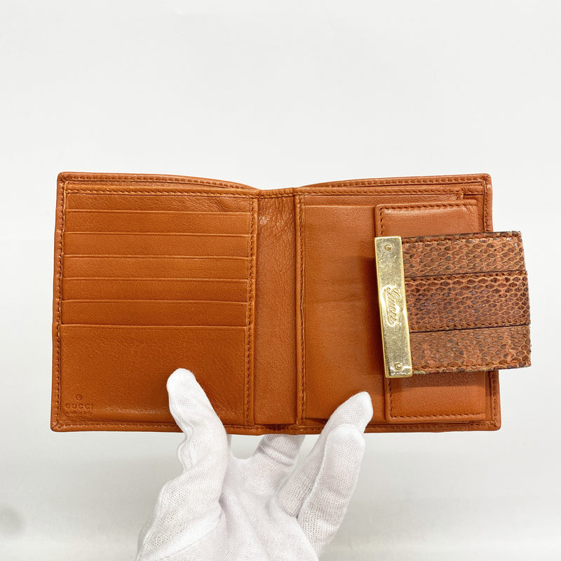 【6kc2481】グッチ 財布 GGキャンバス 181669 キャンバス パイソン ベージュ オレンジ シャンパンゴールド金具【中古】レディース