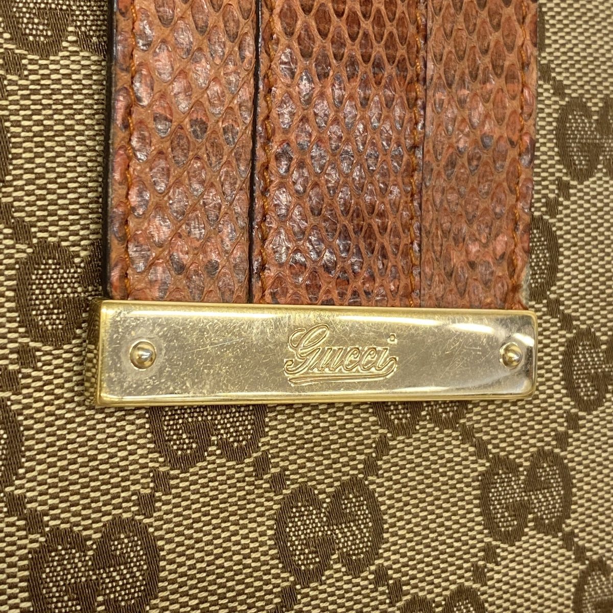 【6kc2481】グッチ 財布 GGキャンバス 181669 キャンバス パイソン ベージュ オレンジ シャンパンゴールド金具【中古】レディース