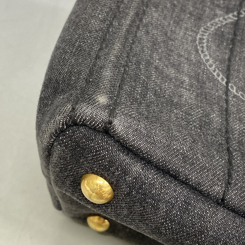 【6kc2486】プラダ トートバッグ カナパ キャンバス ブラック ゴールド金具【中古】レディース