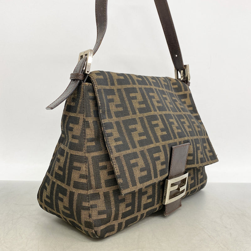 【6kc2487】フェンディ ハンドバッグ ズッカ マンマバケット ナイロンキャンバス ブラウン シルバー金具【中古】レディース
