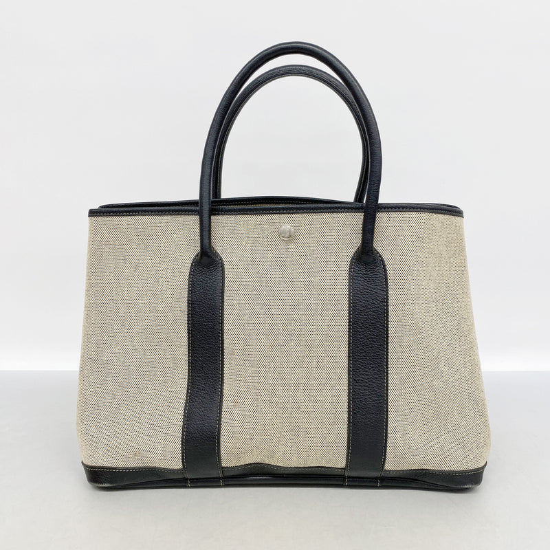 【6kc2497】エルメス トートバッグ ガーデンパーティPM トワルアッシュ ブラック シルバー金具 □H刻印【中古】レディース