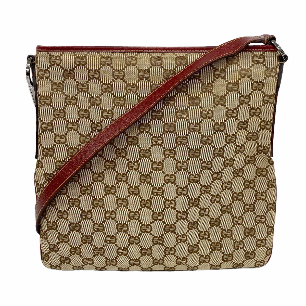 【6kc2528】グッチ ショルダーバッグ GGキャンバス 113013 キャンバス ベージュ レッド シルバー金具【中古】レディース