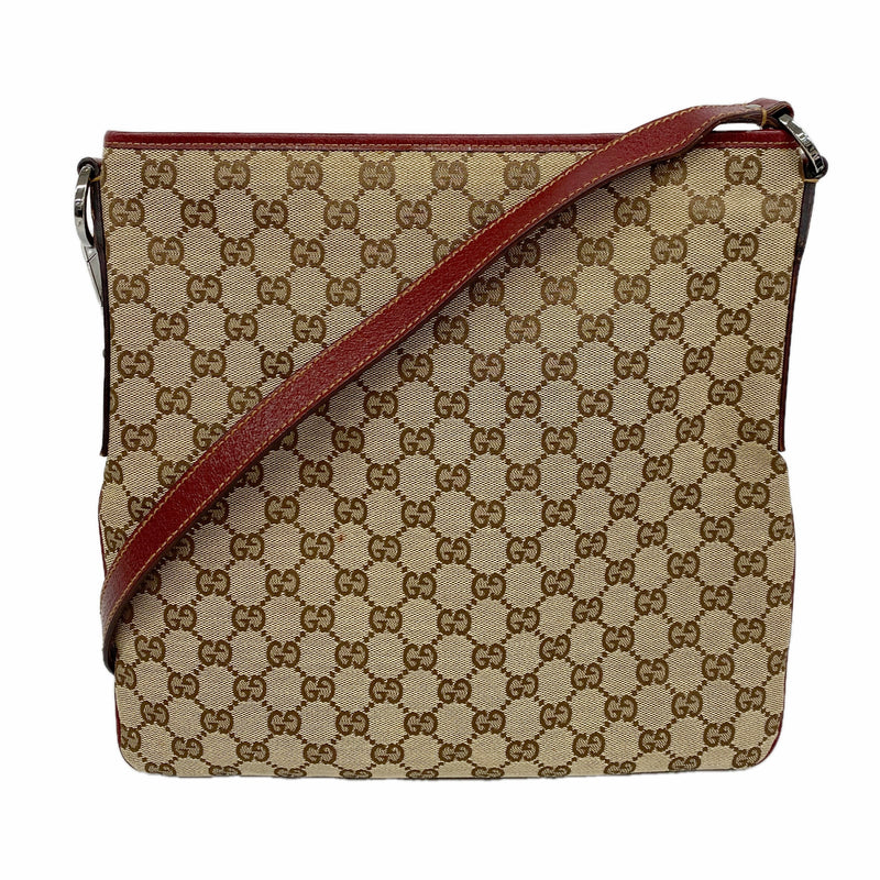 【6kc2528】グッチ ショルダーバッグ GGキャンバス 113013 キャンバス ベージュ レッド シルバー金具【中古】レディース