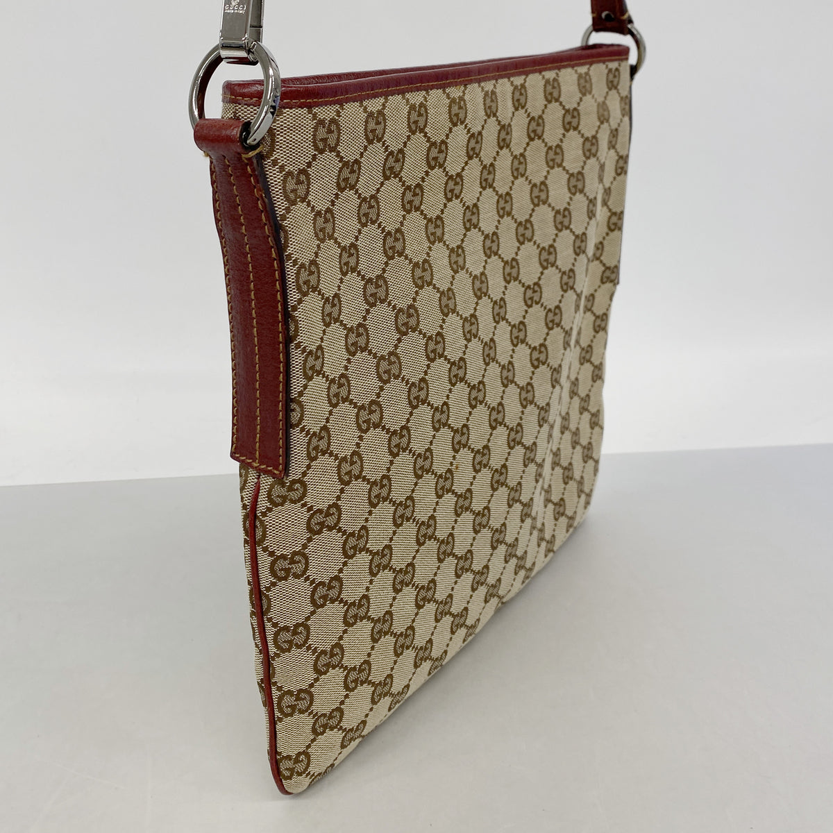【6kc2528】グッチ ショルダーバッグ GGキャンバス 113013 キャンバス ベージュ レッド シルバー金具【中古】レディース