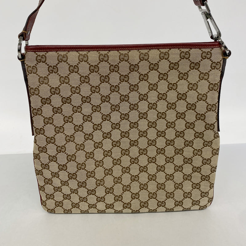 【6kc2528】グッチ ショルダーバッグ GGキャンバス 113013 キャンバス ベージュ レッド シルバー金具【中古】レディース