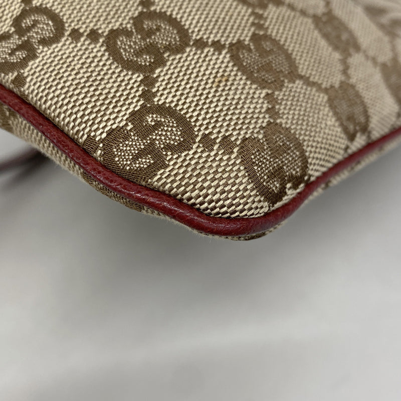 【6kc2528】グッチ ショルダーバッグ GGキャンバス 113013 キャンバス ベージュ レッド シルバー金具【中古】レディース