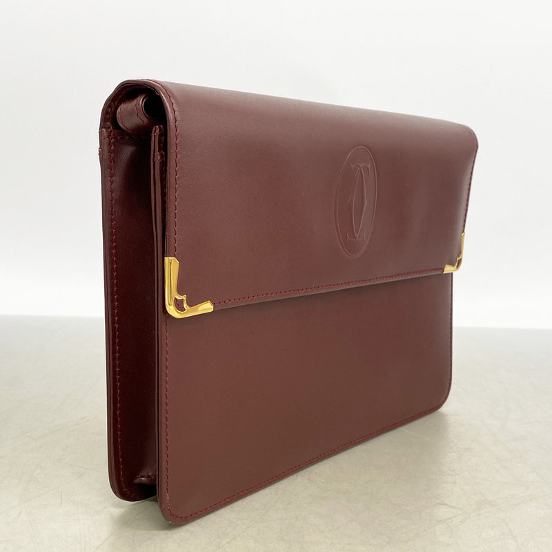 【6kc2538】カルティエ クラッチバッグ マスト レザー ボルドー ゴールド金具【中古】メンズ レディース ユニセックス