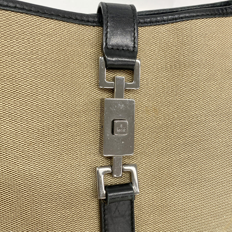 【6kc2540】グッチ ショルダーバッグ ジャッキー 001 3306 キャンバス ベージュ ブラック シルバー金具【中古】レディース