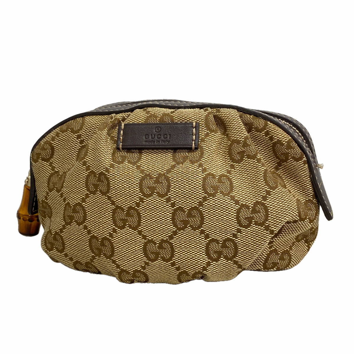 【6kc2541】グッチ ポーチ GGキャンバス/バンブー 246174 キャンバス ブラウン シャンパンゴールド金具【中古】レディース
