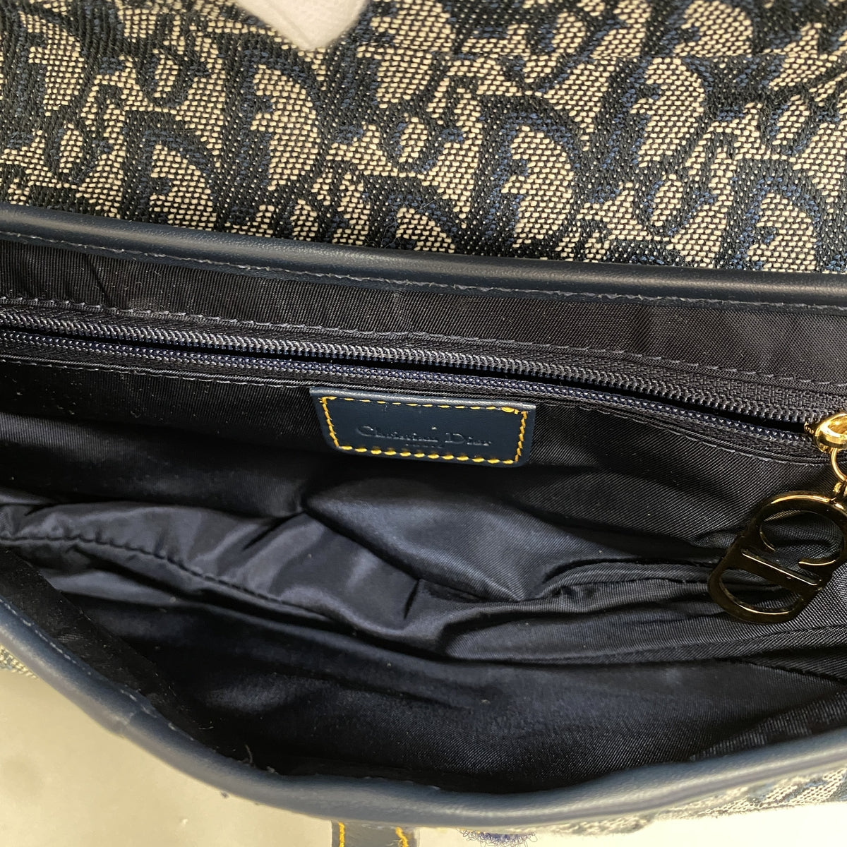 【6kc2545】クリスチャンディオール ショルダーバッグ トロッター キャンバス ネイビー ゴールド金具【中古】レディース