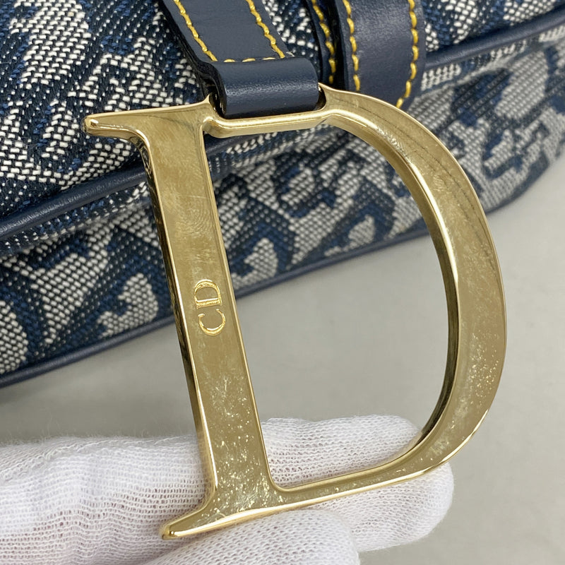 【6kc2545】クリスチャンディオール ショルダーバッグ トロッター キャンバス ネイビー ゴールド金具【中古】レディース