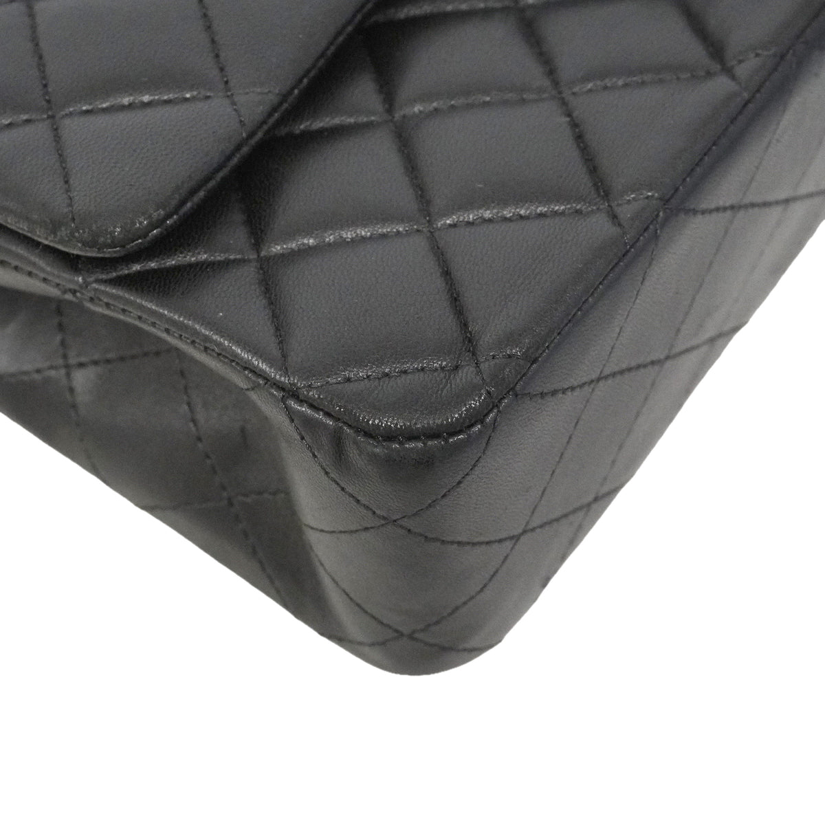 【6kc2561】シャネル ショルダーバッグ マトラッセ Wフラップ Wチェーン ラムスキン ブラック シルバー金具【中古】レディース
