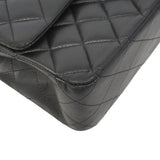 【6kc2561】シャネル ショルダーバッグ マトラッセ Wフラップ Wチェーン ラムスキン ブラック シルバー金具【中古】レディース