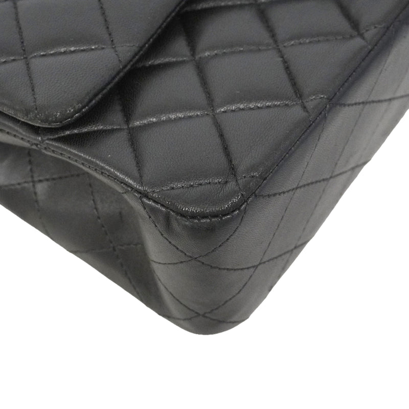 【6kc2561】シャネル ショルダーバッグ マトラッセ Wフラップ Wチェーン ラムスキン ブラック シルバー金具【中古】レディース