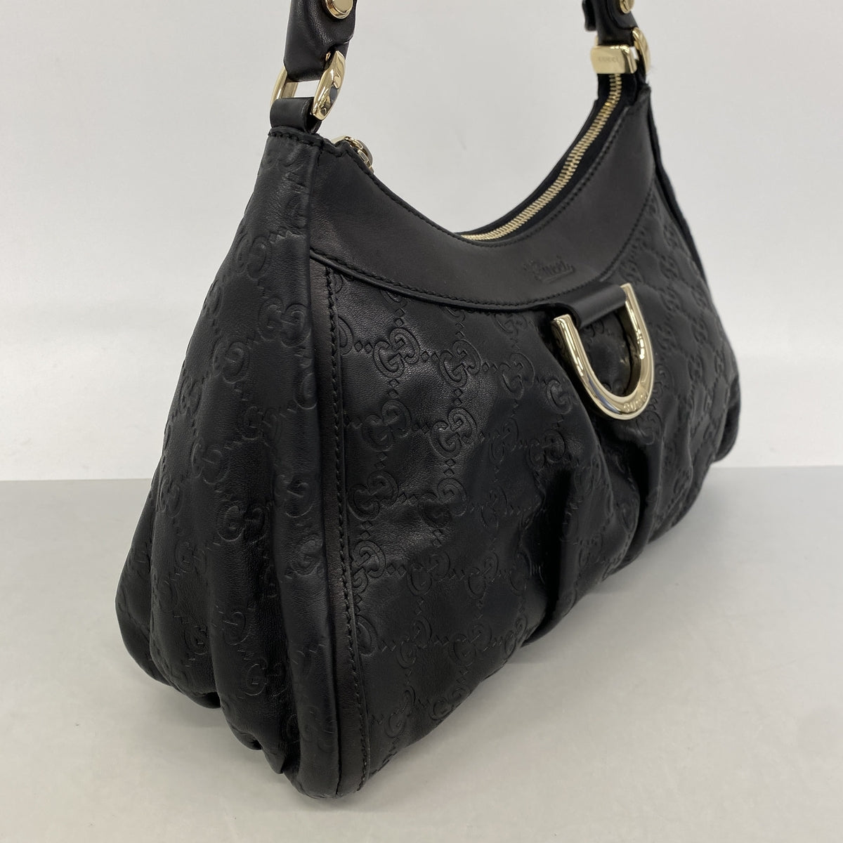 【6kc2565】グッチ ショルダーバッグ グッチシマ アビー 190525 レザー ブラック シャンパンゴールド金具【中古】レディース