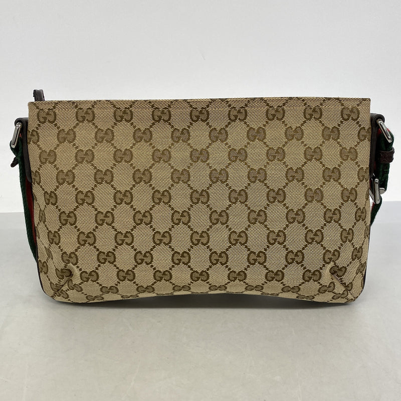 【6kc2567】グッチ ショルダーバッグ GGキャンバス/シェリーライン キャンバス ブラウン シルバー金具【中古】レディース