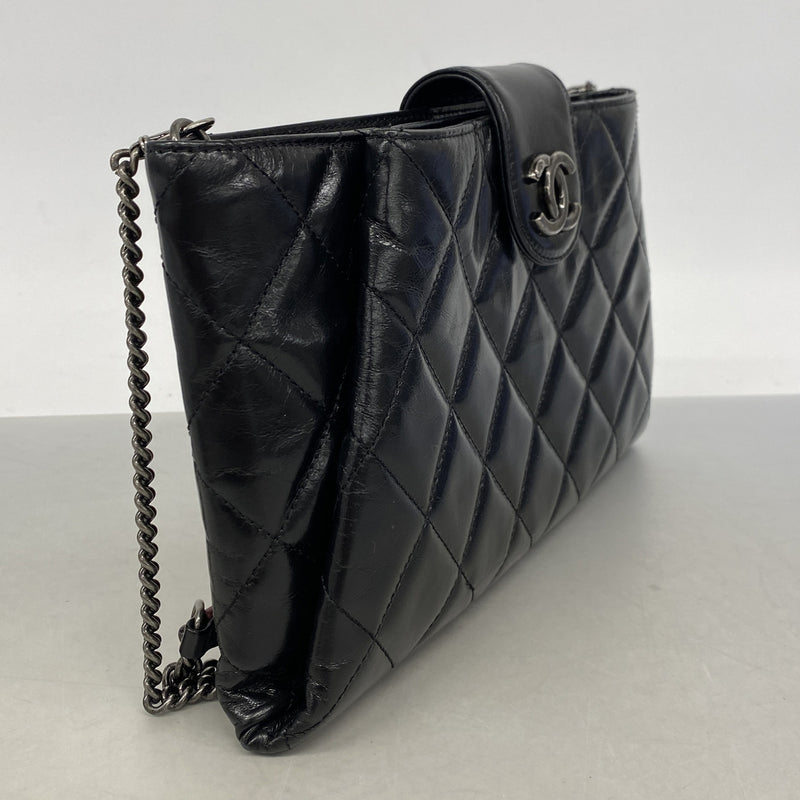 【6kc2622】シャネル ショルダーバッグ マトラッセ チェーンショルダー レザー ブラック シルバー金具【中古】レディース