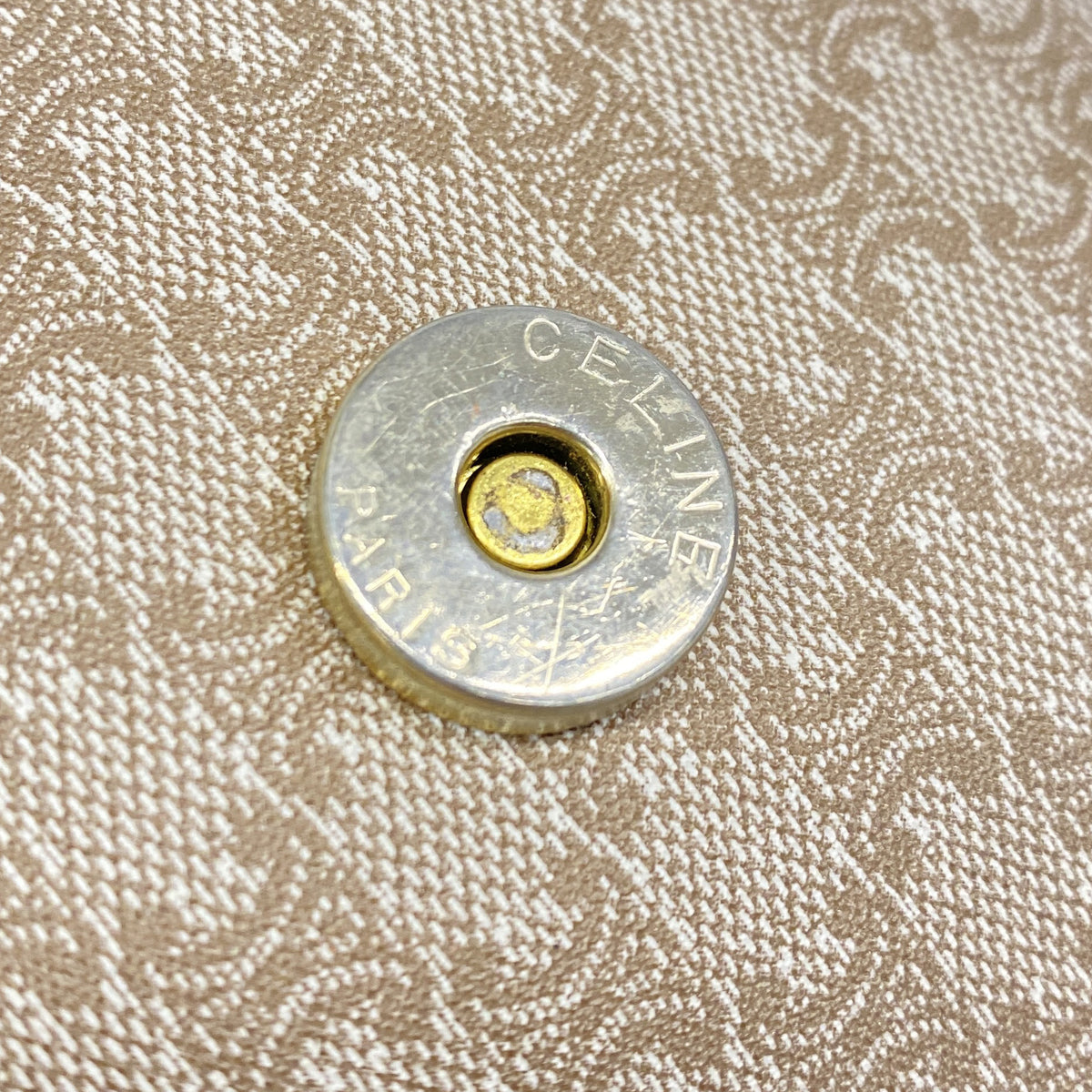 【6kc2773】セリーヌ ショルダーバッグ マカダム PVC ベージュ ゴールド金具【中古】レディース