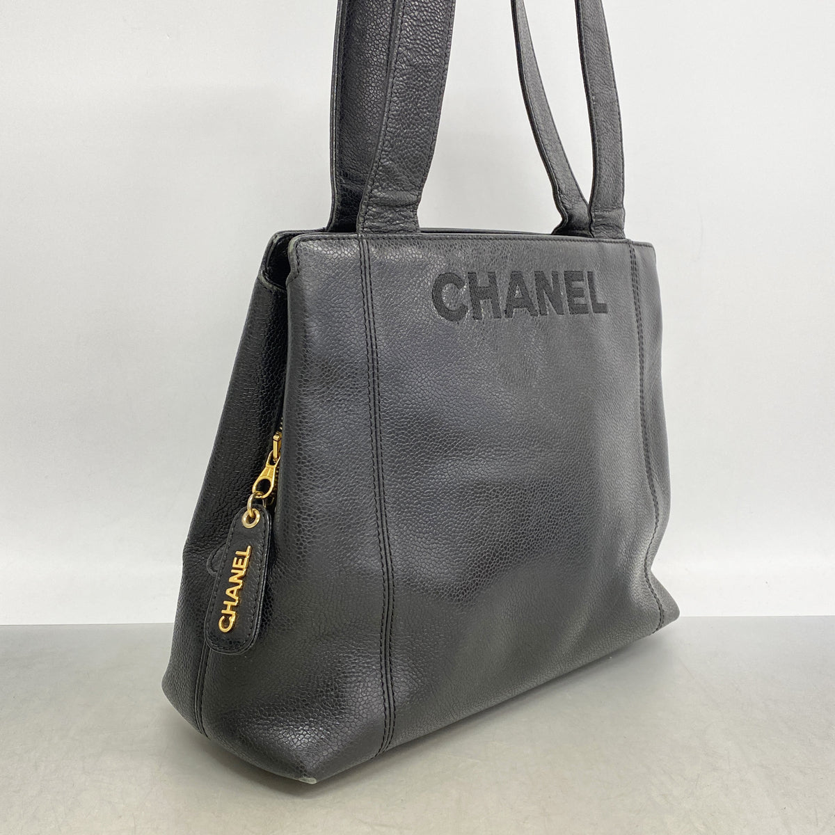 【6kc2808】シャネル トートバッグ キャビアスキン ブラック ゴールド金具【中古】レディース