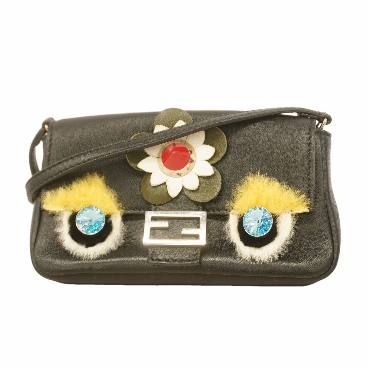 【6kc2818】フェンディ ショルダーバッグ モンスター マイクロバケット レザー ブラック シルバー金具【中古】レディース