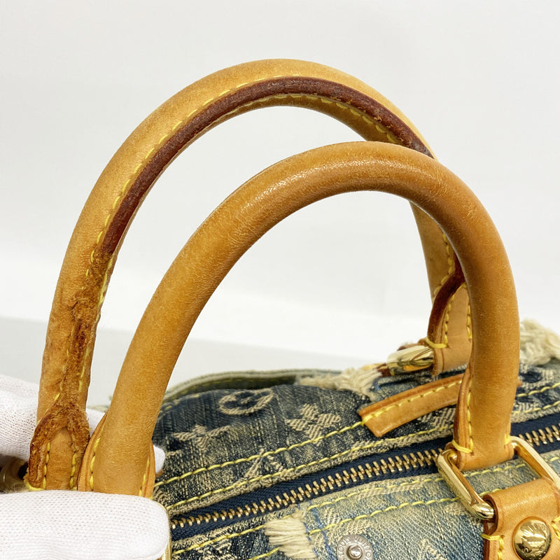 【6kc2895】ルイヴィトン ハンドバッグ モノグラム・デニム パッチワークスピーディ30 M95380 ブルー【中古】レディース
