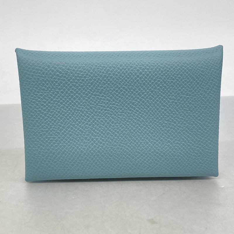 【6kc2907】エルメス カードケース カルヴィ ヴォーエプソン シエル シルバー金具 G刻印【中古】メンズ レディース ユニセックス