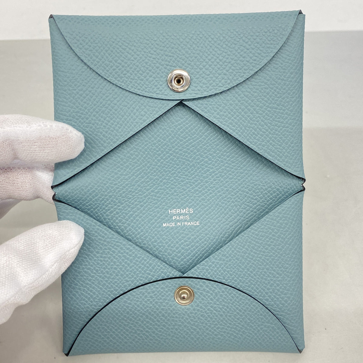 【6kc2907】エルメス カードケース カルヴィ ヴォーエプソン シエル シルバー金具 G刻印【中古】メンズ レディース ユニセックス