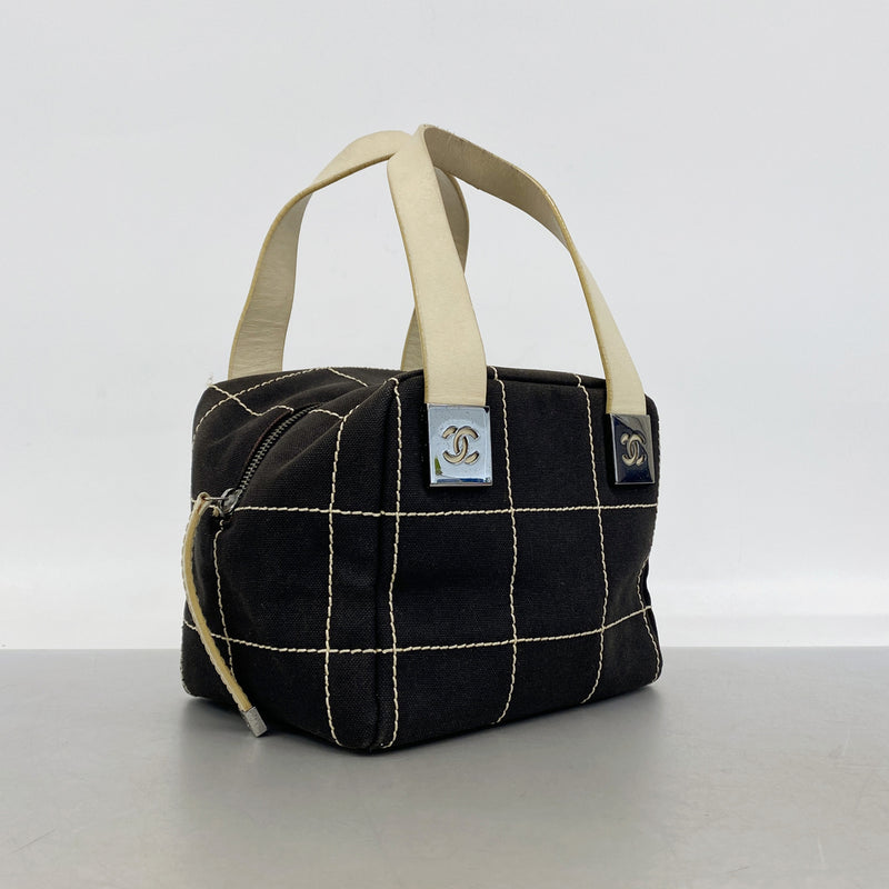 【6kc2916】シャネル ハンドバッグ チョコバー キャンバス ブラック シルバー金具【中古】レディース