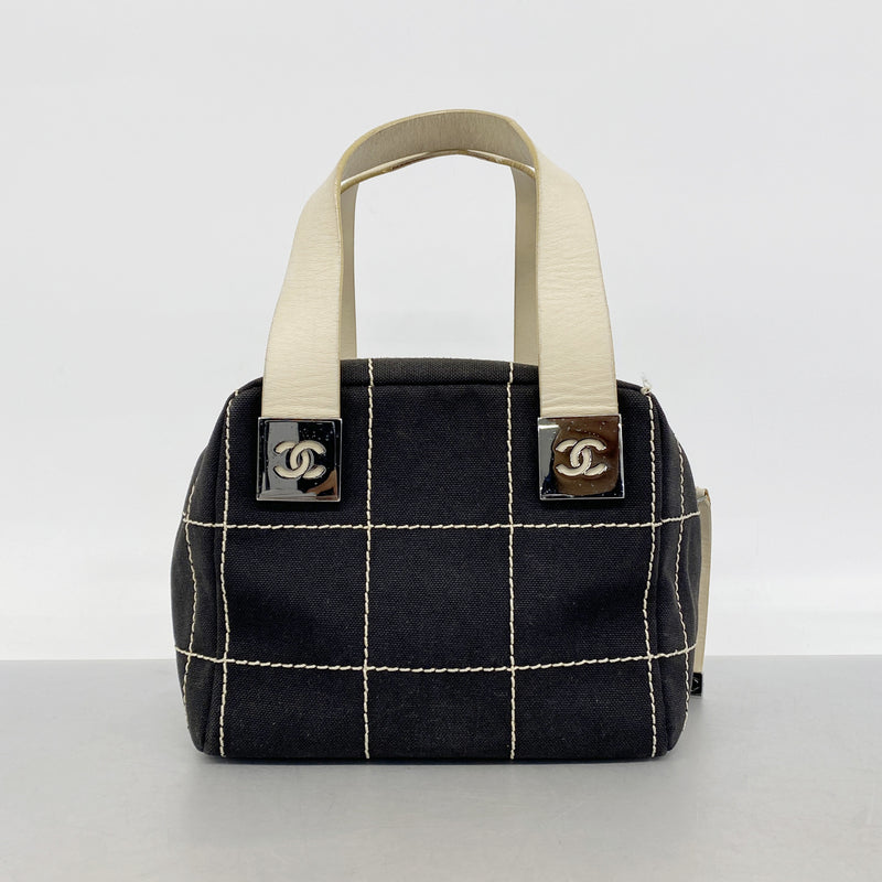 【6kc2916】シャネル ハンドバッグ チョコバー キャンバス ブラック シルバー金具【中古】レディース