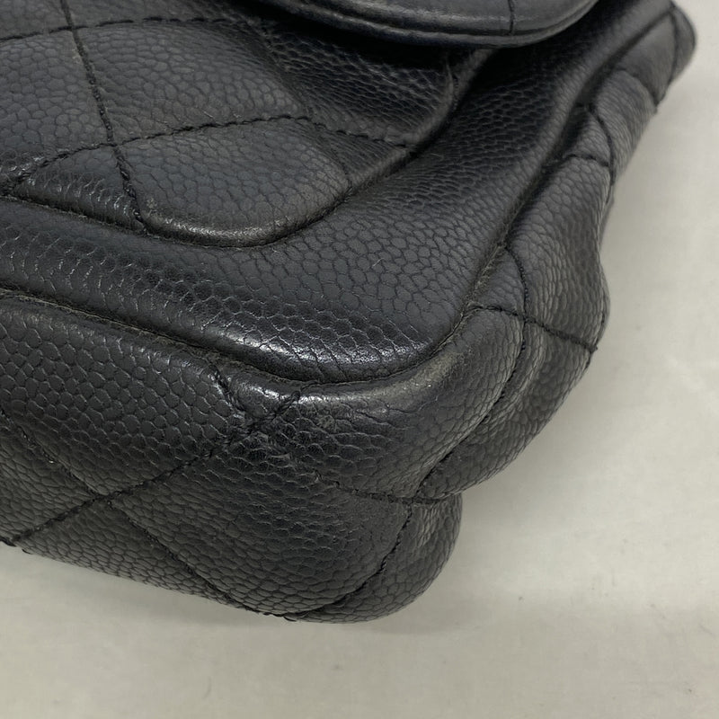 【6kc2961】シャネル ショルダーバッグ マトラッセ Wチェーン キャビアスキン ブラック シルバー金具【中古】レディース