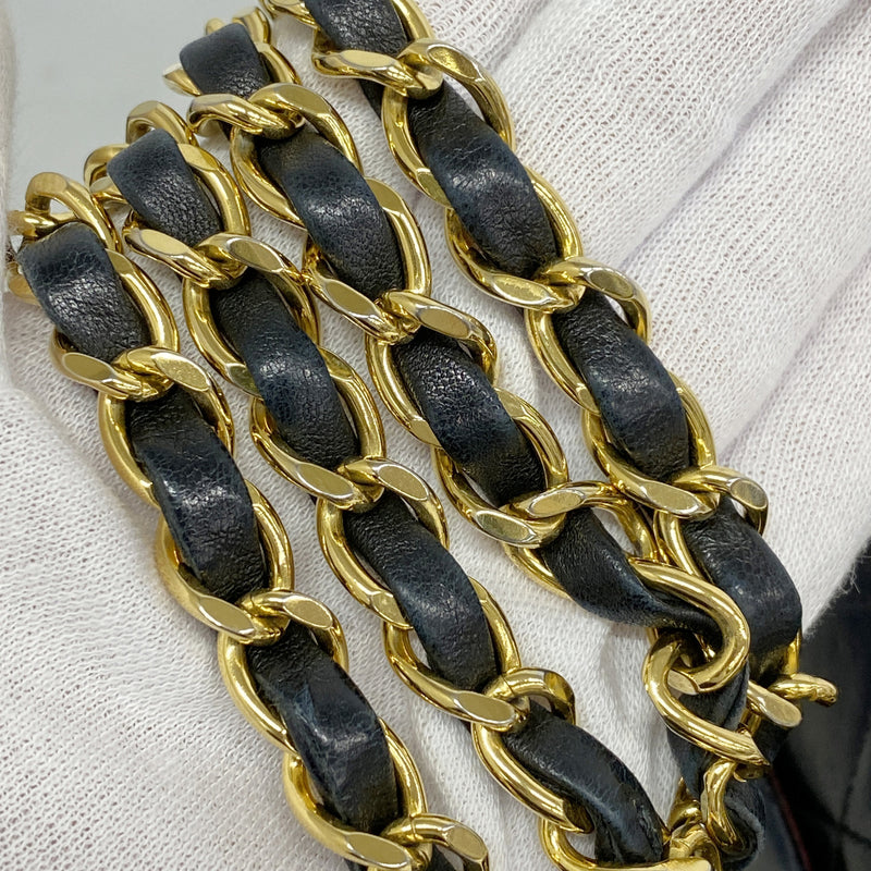 【6kc2962】シャネル ショルダーバッグ マトラッセ Wフラップ Wチェーン ラムスキン ブラック ゴールド金具【中古】レディース
