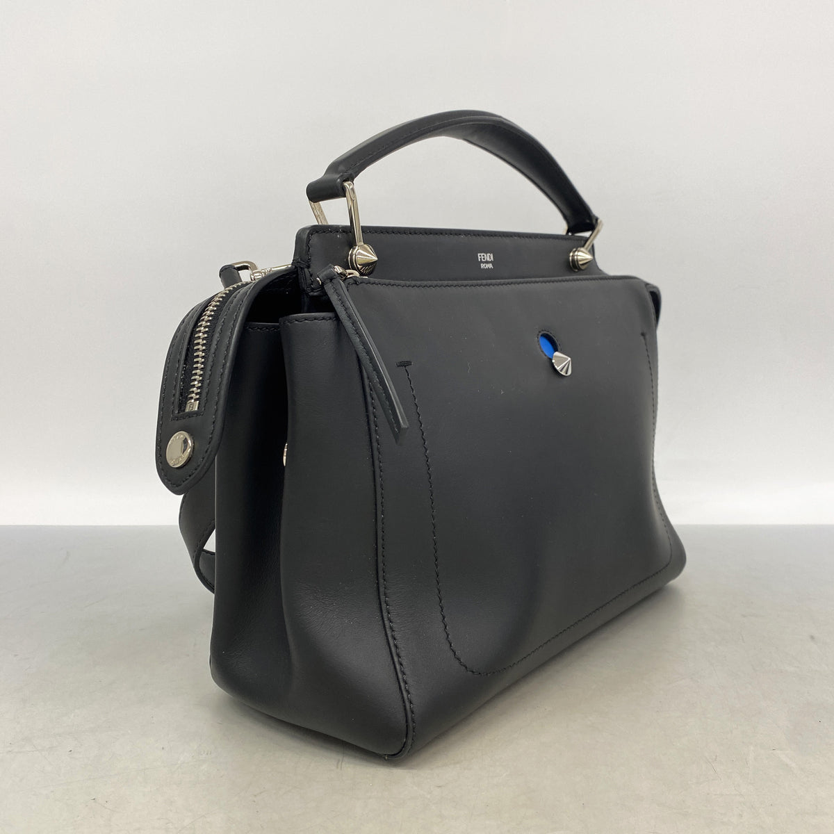 【6kc3048】フェンディ ハンドバッグ ドットコム レザー ブラック シルバー金具 2wayバッグ【中古】メンズ