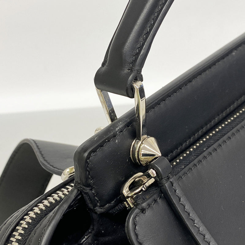 【6kc3048】フェンディ ハンドバッグ ドットコム レザー ブラック シルバー金具 2wayバッグ【中古】メンズ