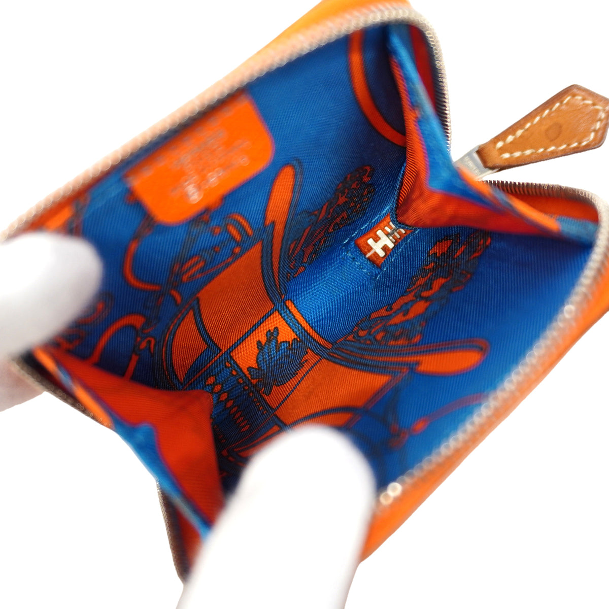 【6kc3060-e】エルメス コインケース アザップロングシルクイン ヴォーエプソン オレンジ シルバー金具 X刻印【中古】