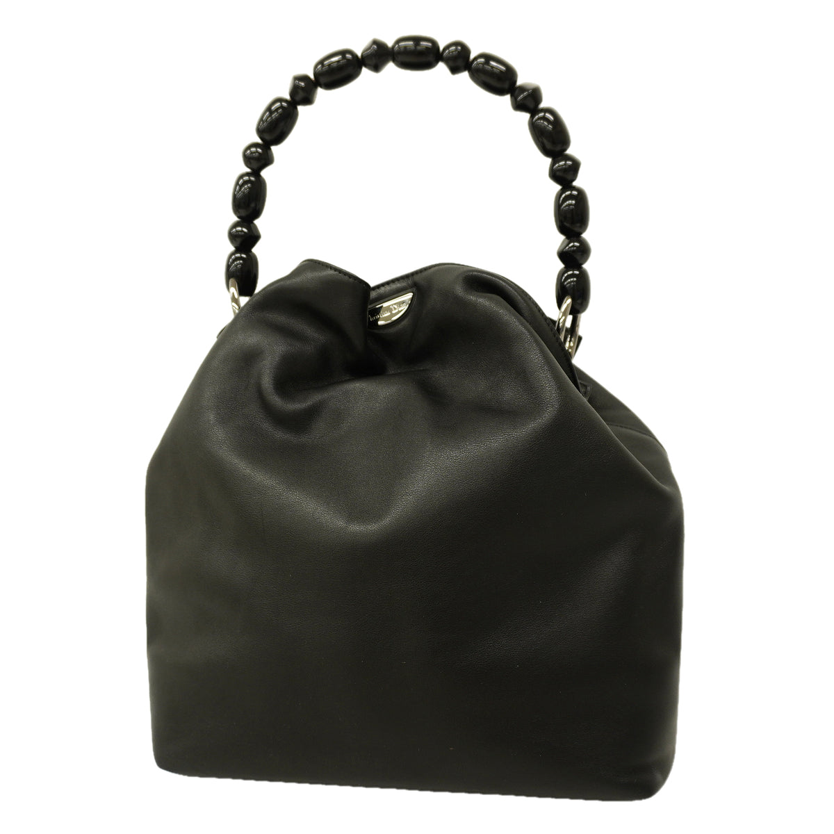 【6kc3071】クリスチャンディオール ハンドバッグ マリスパール レザー ブラック シルバー金具【中古】レディース