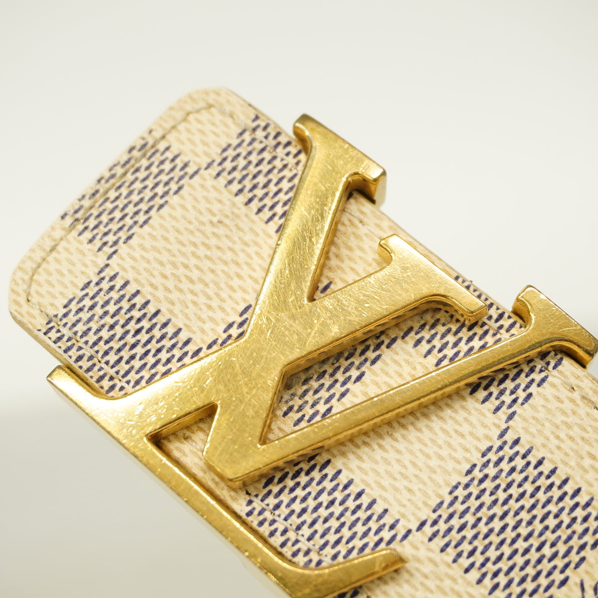 【6kc3081】ルイヴィトン ベルト ダミエ・アズール サンチュールLVイニシャル M9609 ホワイト【中古】レディース