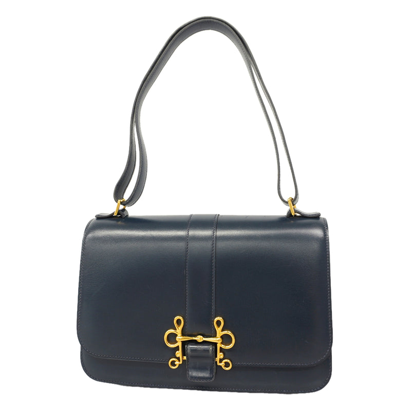 【6kc3089】エルメス ショルダーバッグ ソローニュ ボックスカーフ ネイビー ゴールド金具 ○L刻印【中古】レディース