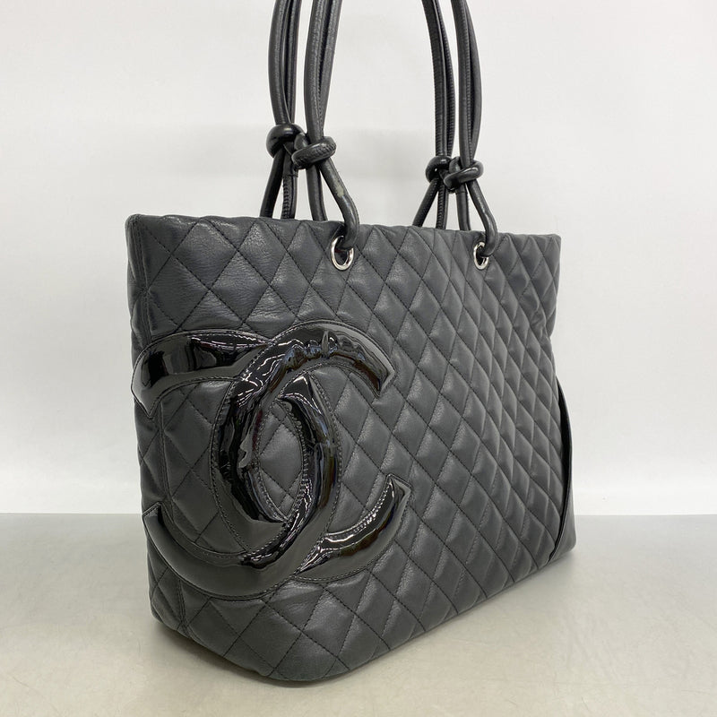 【6kc3119】シャネル トートバッグ カンボン ラムスキン ブラック シルバー金具【中古】レディース