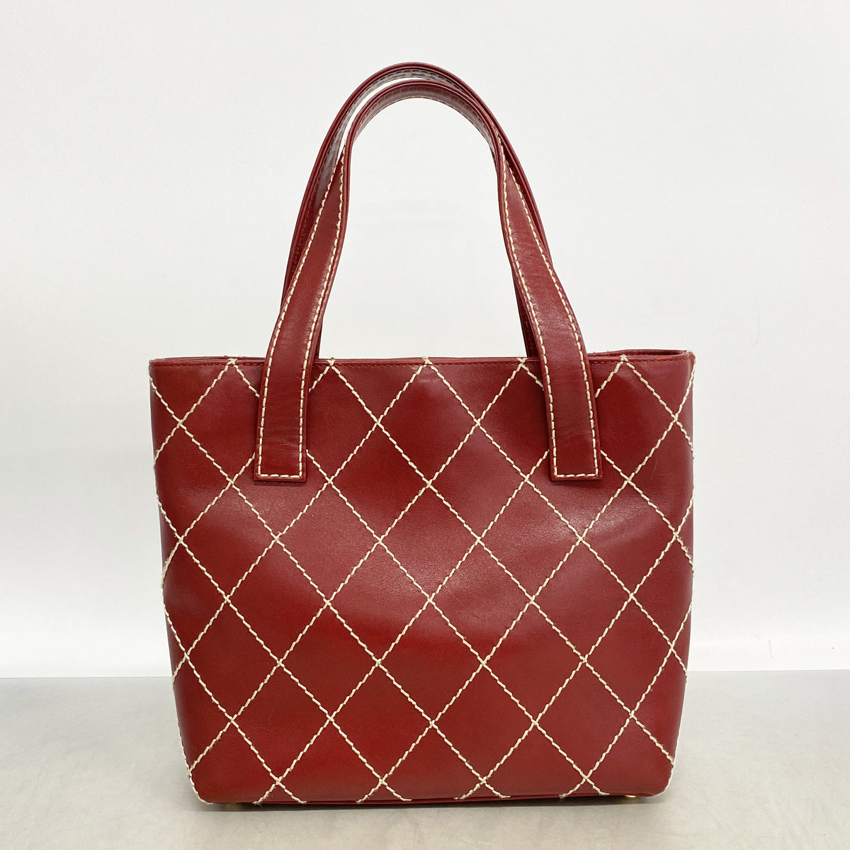 【6kc3122】シャネル トートバッグ ワイルドステッチ ラムスキン ボルドー ゴールド金具【中古】レディース