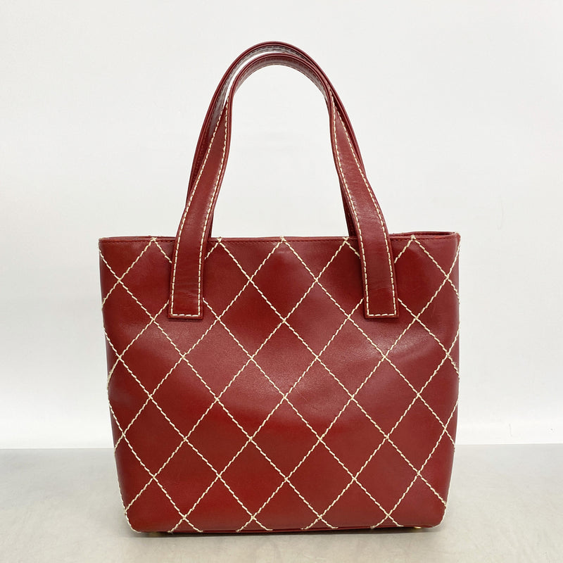 【6kc3122】シャネル トートバッグ ワイルドステッチ ラムスキン ボルドー ゴールド金具【中古】レディース