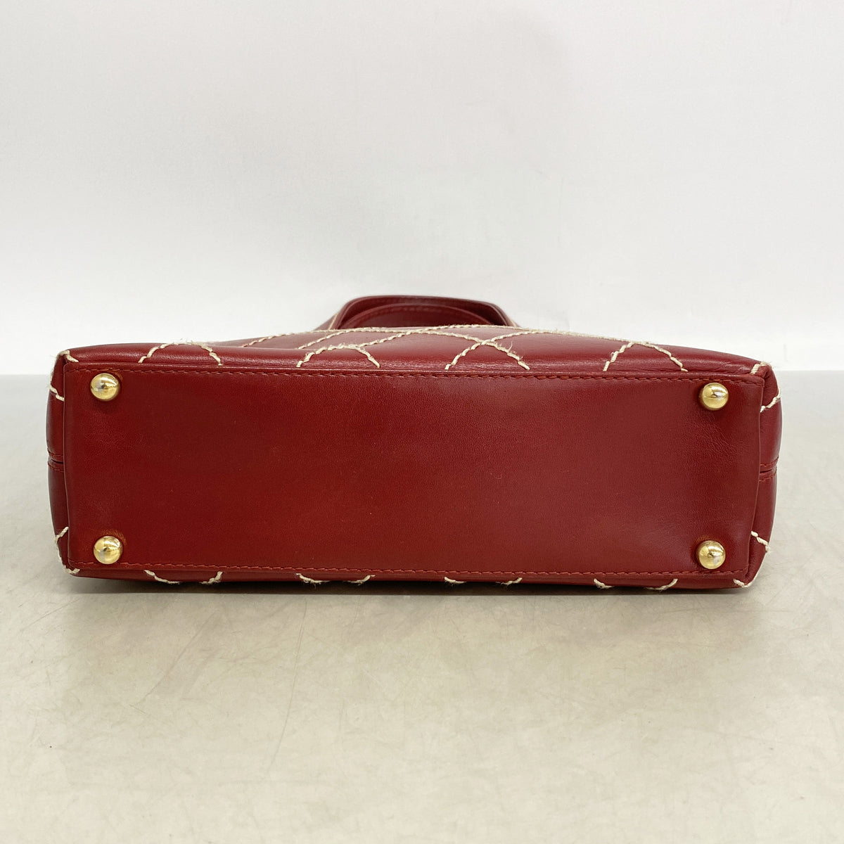 【6kc3122】シャネル トートバッグ ワイルドステッチ ラムスキン ボルドー ゴールド金具【中古】レディース